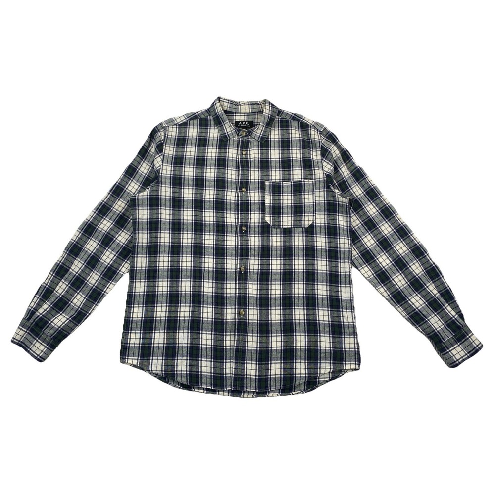 A.P.C Paris Button Up Shirt Long Sleeve Plaid Cotton Linen Men's Medium
